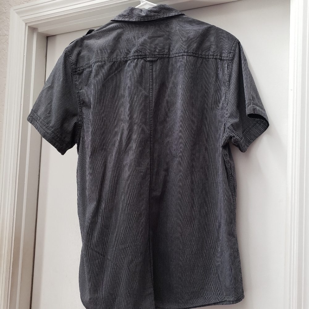 Mens Guess Striped Button Down Shirt with Pockets - Picture 6 of 8